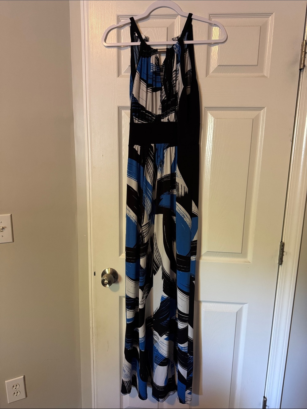 Sleeveless Blue Black White Printed Maxi Dress